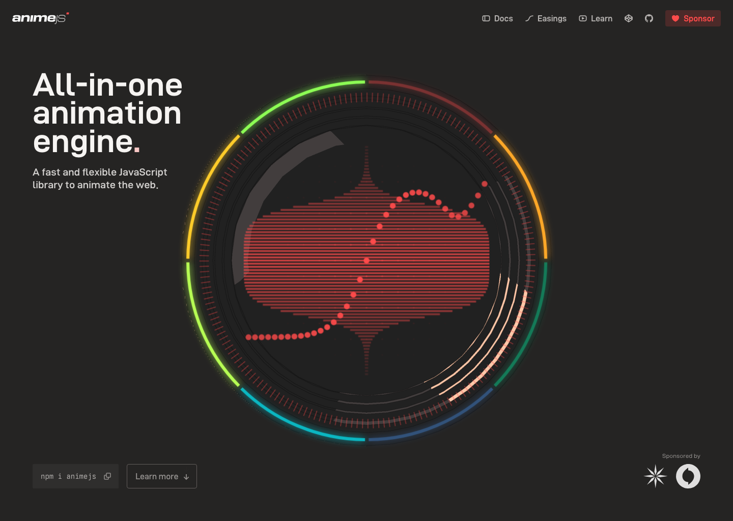 Homepage screenshot of animejs.com