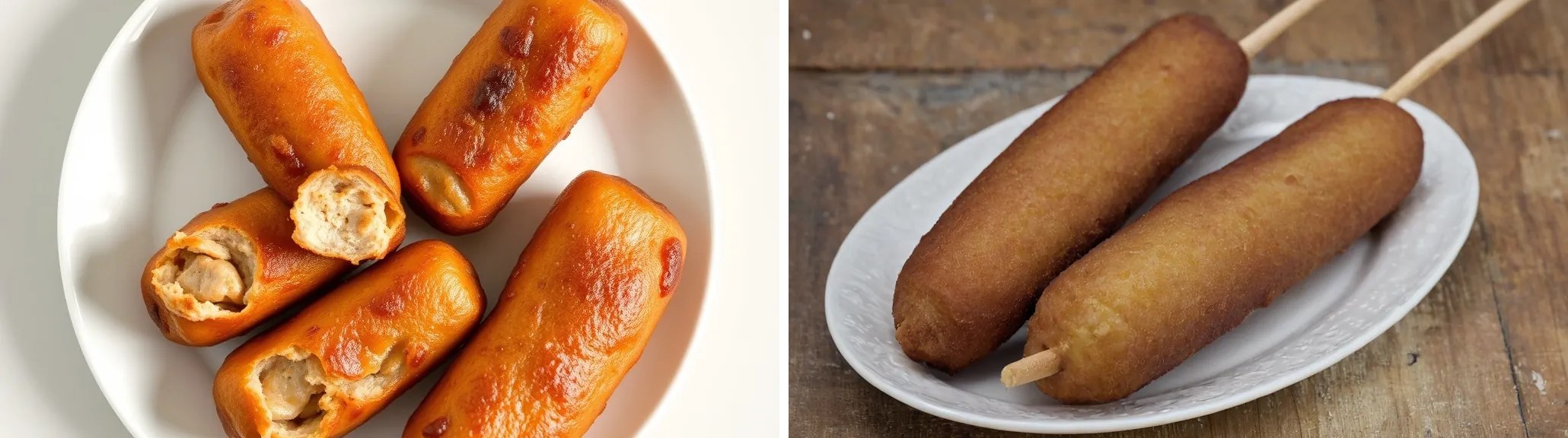 Corn Dogs: left, Cloudflare FLUX.1 schnell; right, local RealVisXL