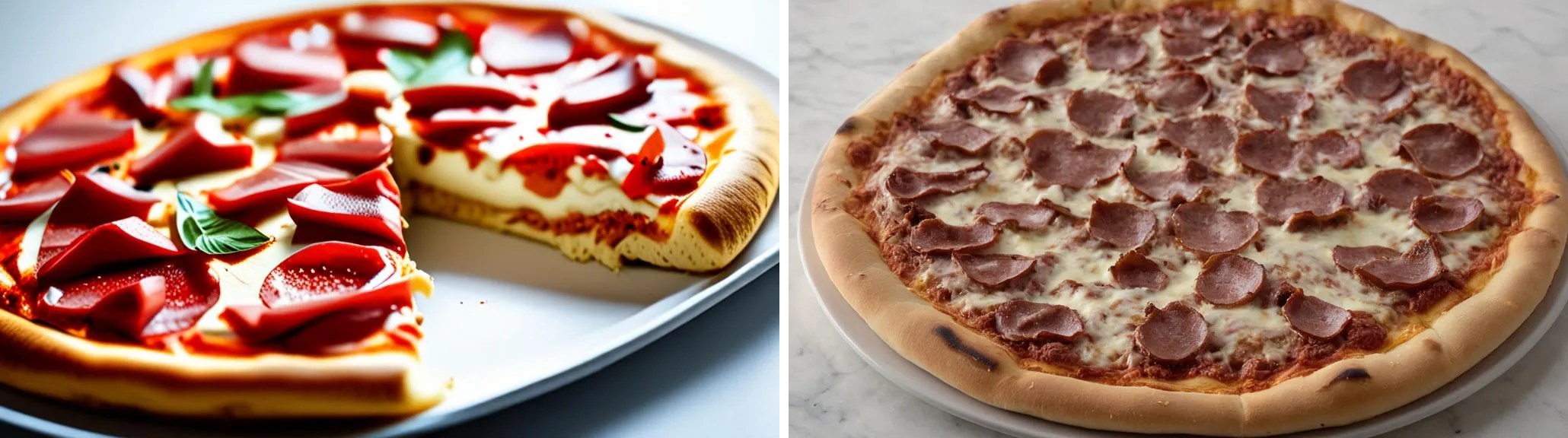 Meat Lover&rsquo;s Pizza: left, Cloudflare SDXL-Lightning; right, local RealVisXL